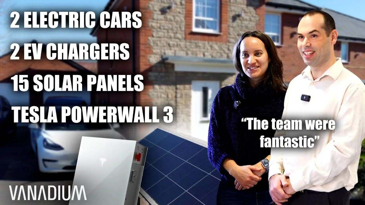 Aerial view of a house in Wimborne with solar panels on the roof and an electric car in the driveway.
