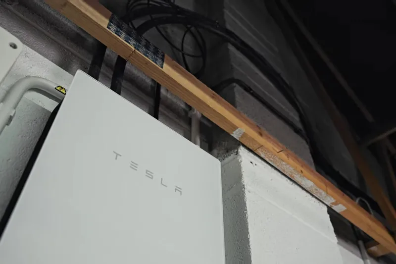 Tesla Powerwall and consumer unit in a Sherborne garage