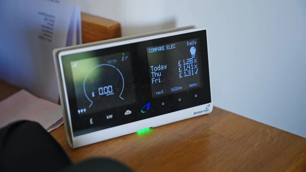 A British Gas smart meter displays daily electricity usage and cost.