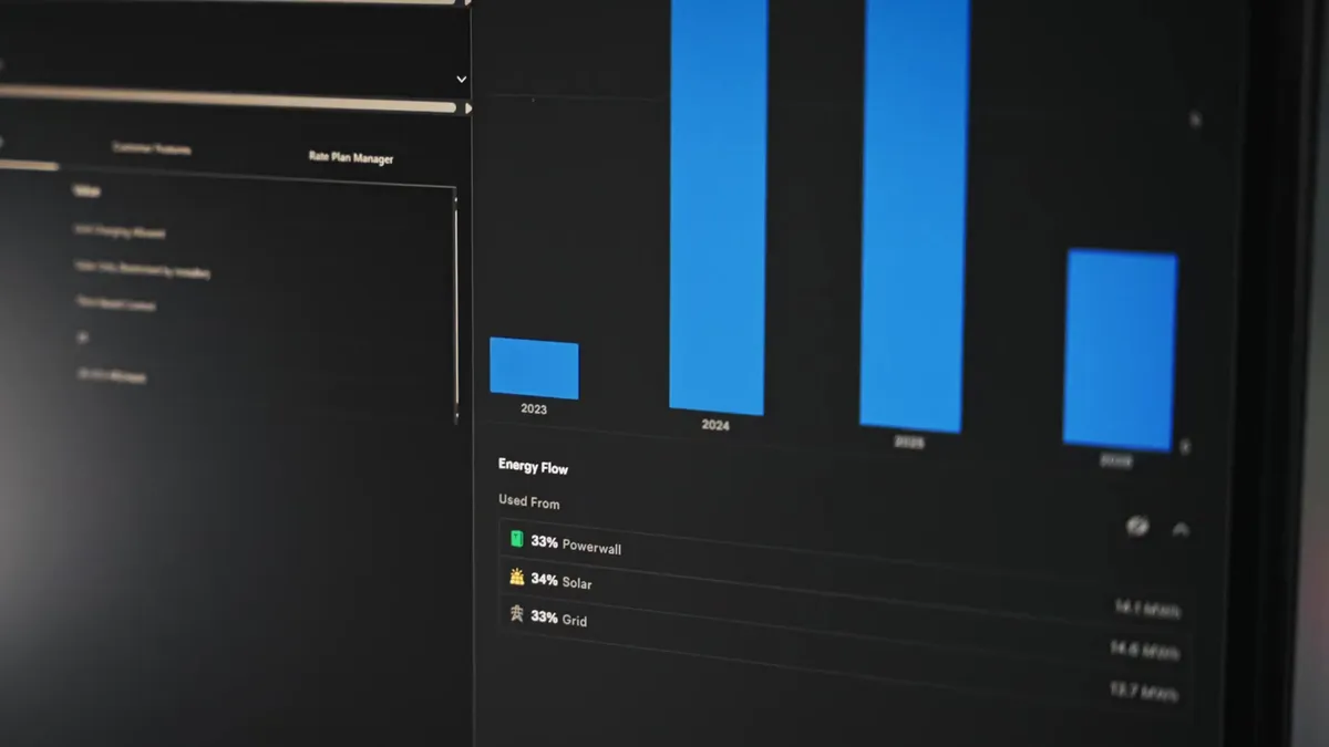 Computer screen displaying energy flow and usage data from a solar system.
