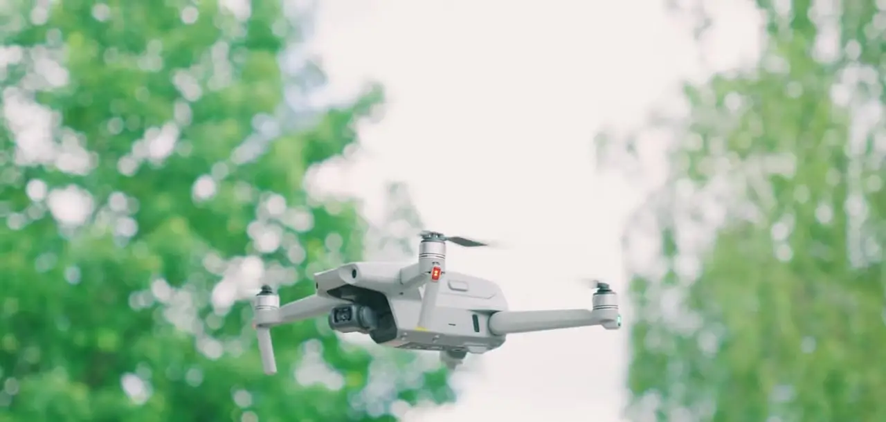 Vanadium survey drone in flight above a Dorset garden